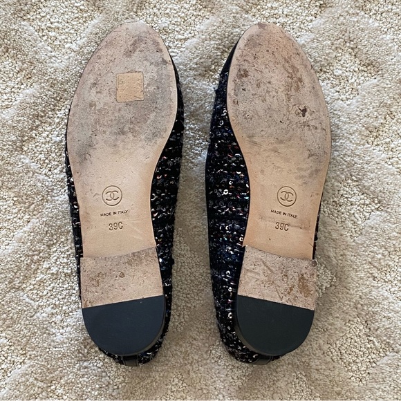 CHANEL 🖤 Boucle with Sequin Flats EU 39c - Picture 14 of 16